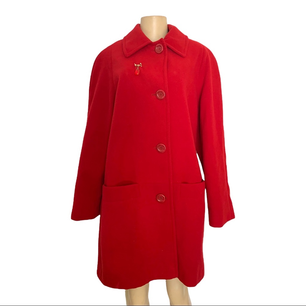 VTG Jessica Bold Red Winter Single Breasted Mod Pea Coat collared Sears Classic
